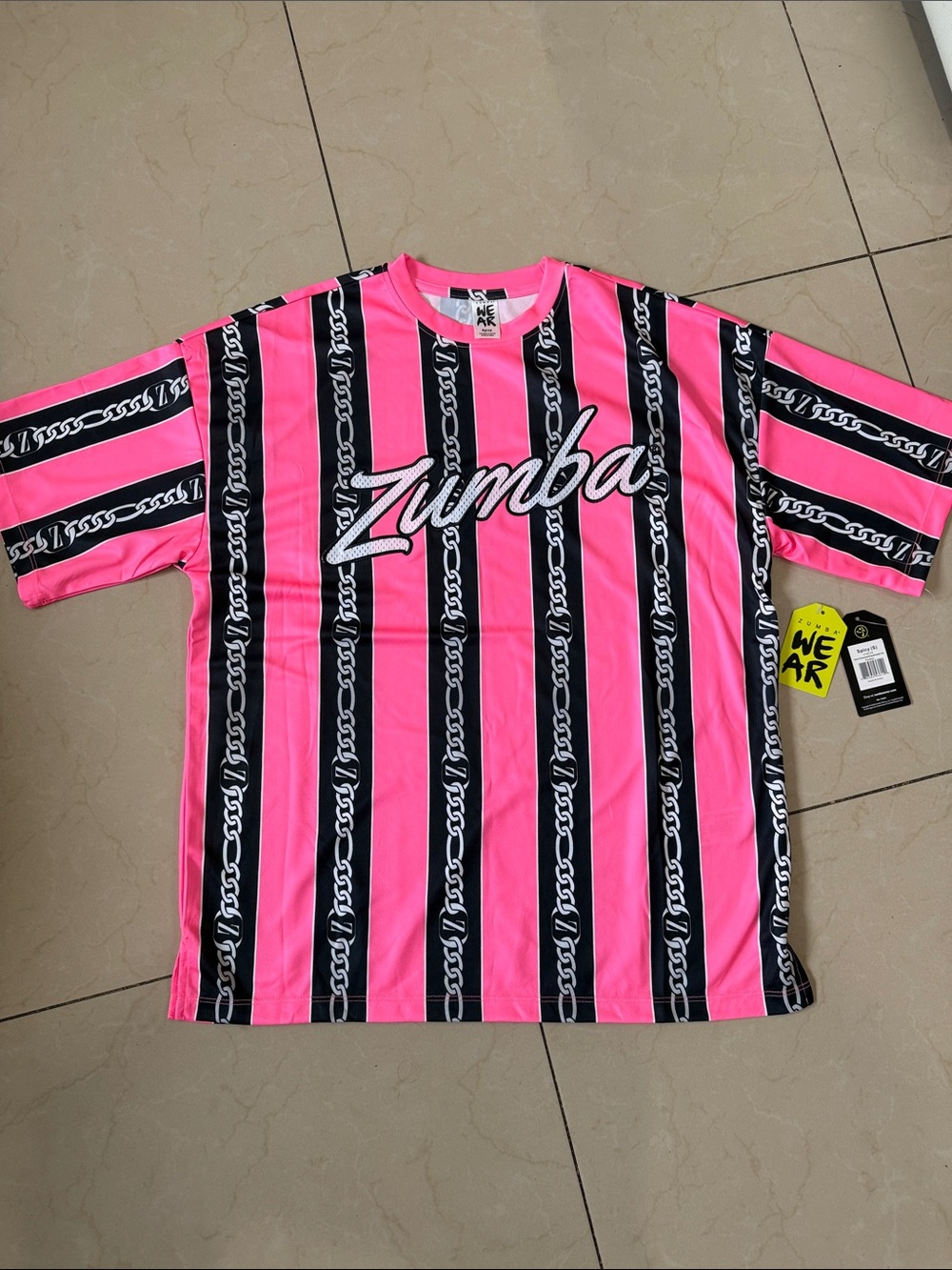 Zumba Dale Z Oversized Drop Shoulder Tee Pink/Black SIZE SMALL